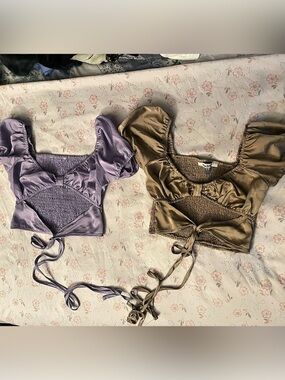 Miss Selfie Crop Tops in Purple & Bronze Size Small